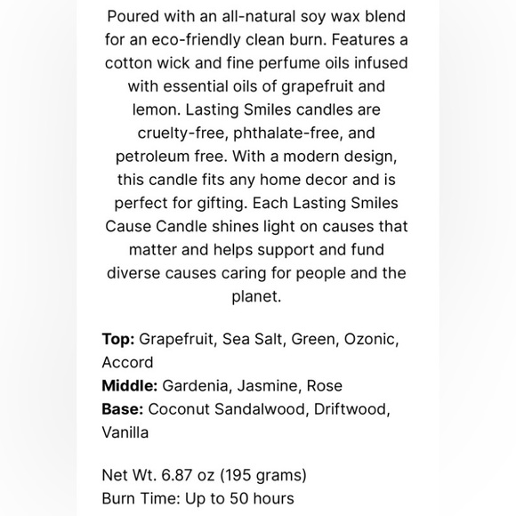 Lasting Smiles Sea Salt & Citrus Candle - Picture 4 of 6
